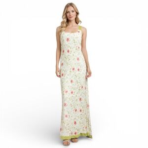 VTG Desert West Sherry Holt Floral Maxi Slip Dress S Cream Green Fairy Country